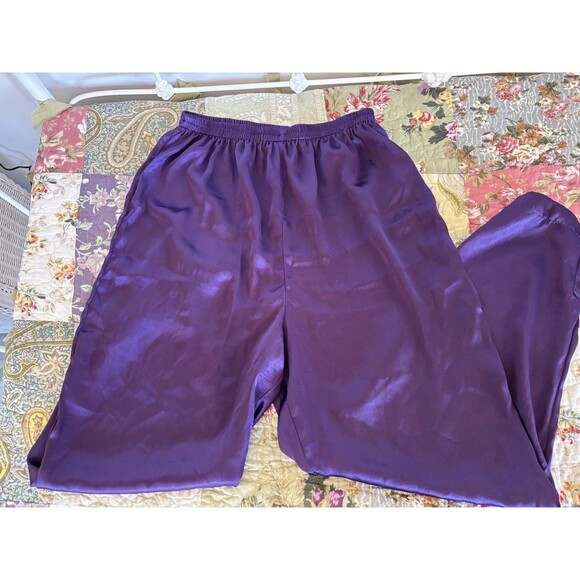 Vtg Victorias Secret Medium Gold Label Royal Purple Silky Satin PJ Pants 90s Y2K - Picture 2 of 7